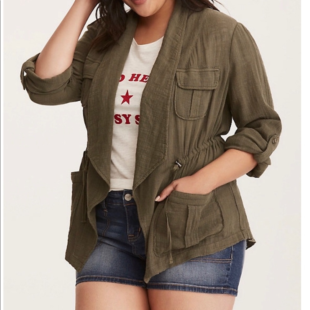 Torrid gauze draped anorak jacket